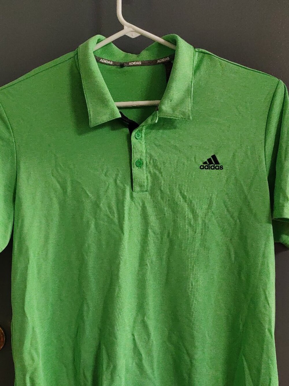 Adidas Men's XL Golf Polo Shirt Neon Green 3 Stripes Logo Front Performance